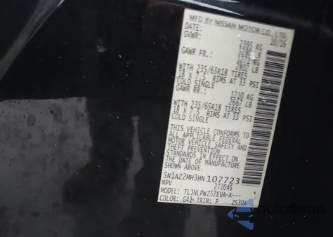 2017 Nissan Murano S z USA, uszkodzony, nr VIN 5N1AZ2MH3HN107723